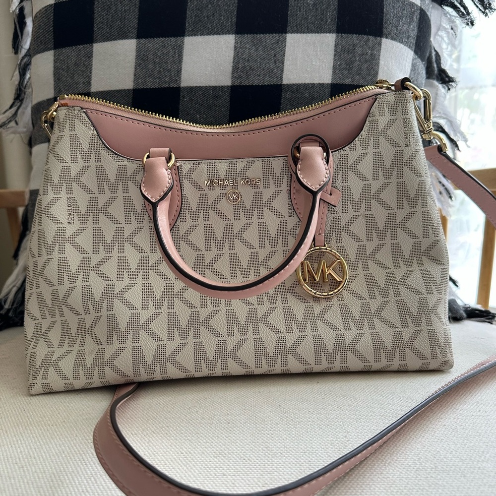 Michael Kors Pink and Tan Crossbody Bag with Signature Style